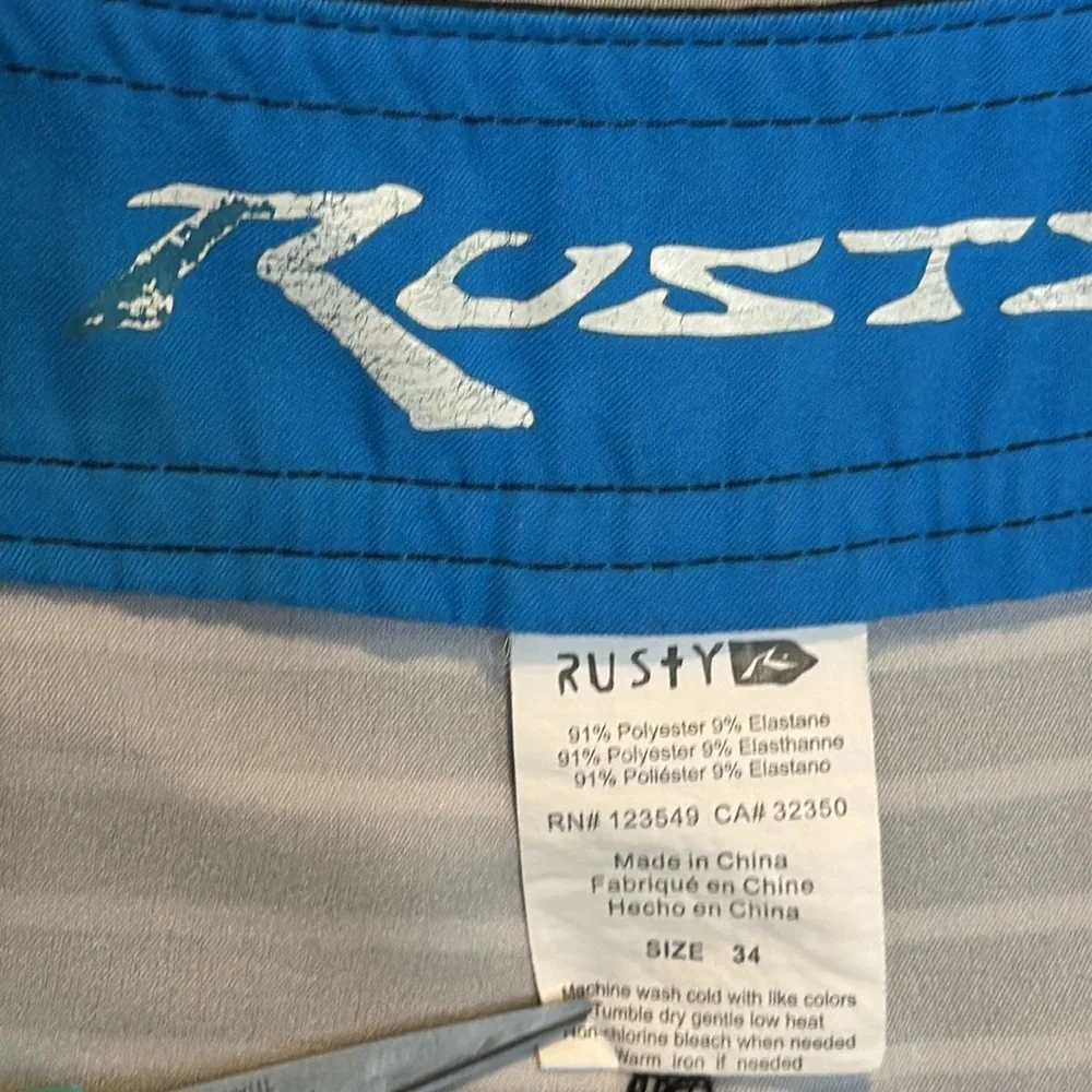Rusty men’s board shorts blue black striped size 34 waist